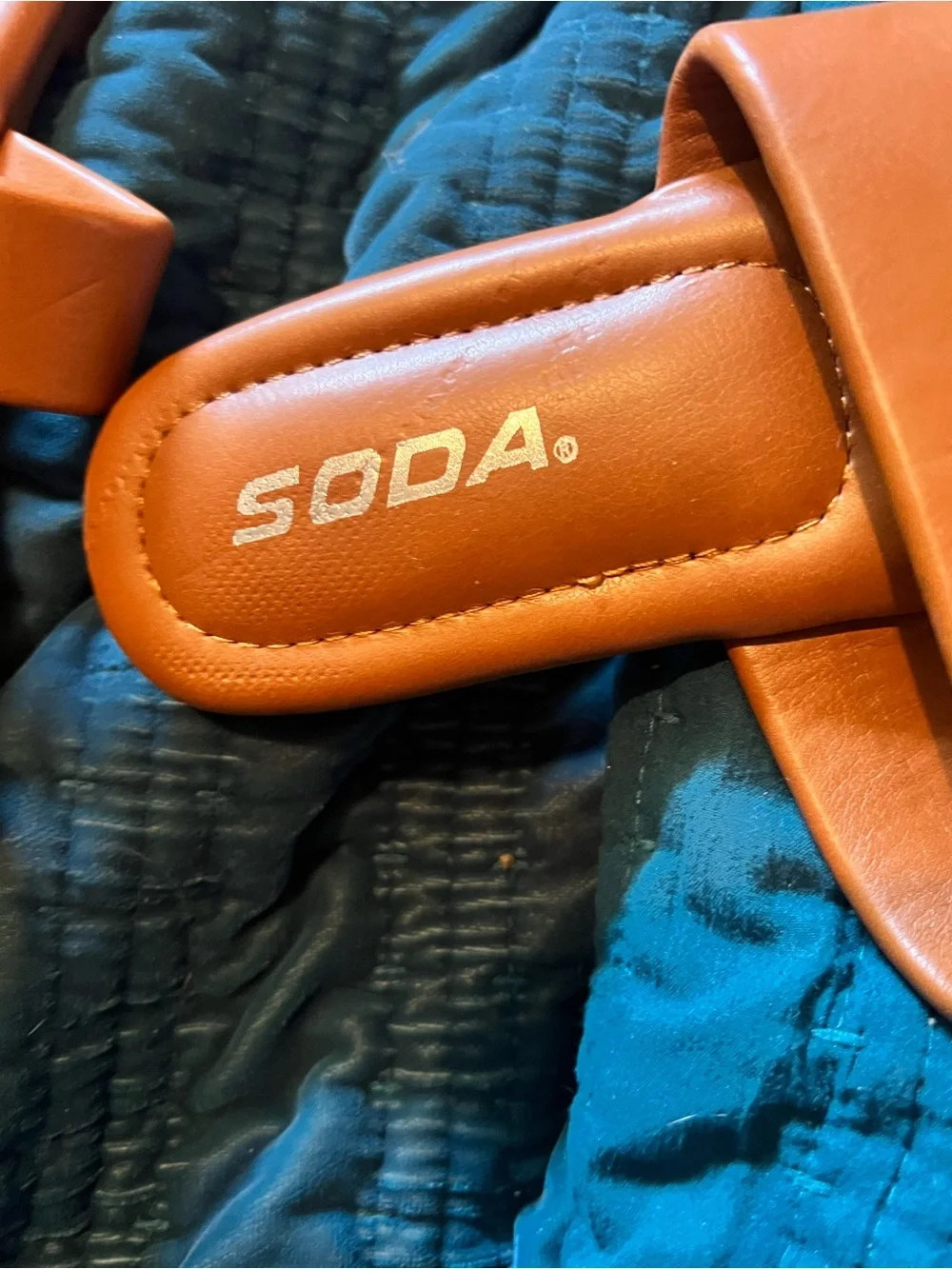 SODA Orange-Brown Cross Strap Slide Sandals